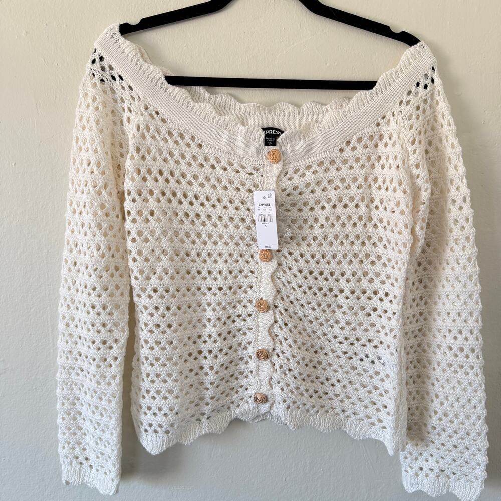 NWT Off the shoulder knit cardigan with gold buttons